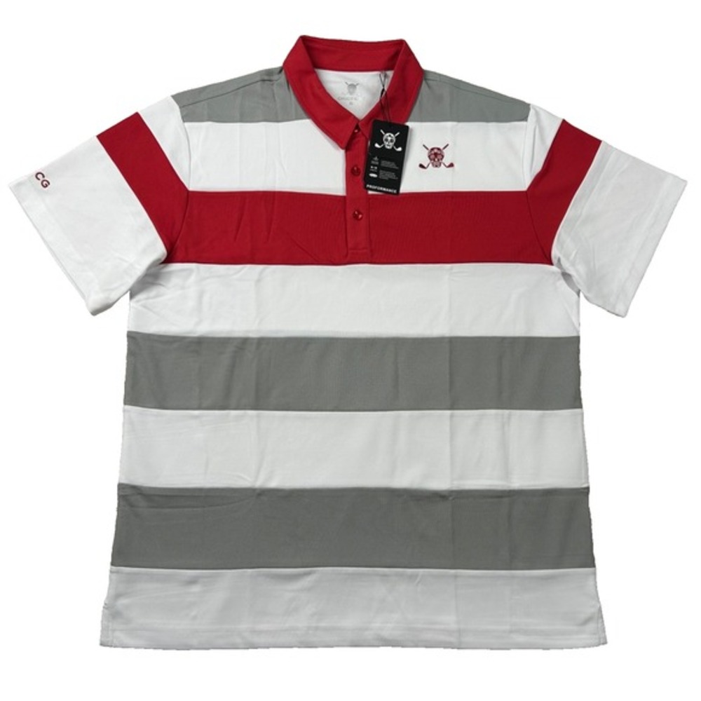 Chuco Golf Shirt Mens XL Performance Skull Pique Striped Color Block Red Gray